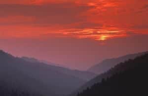 Incredible sunset in Smoky Mountains near Gatlinburg